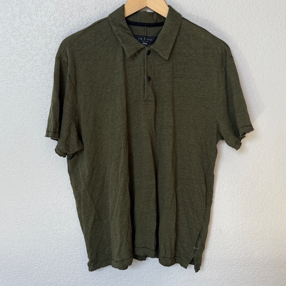 Rag & Bone Polo Collared Shirt Olive Green size Large - Picture 7 of 11